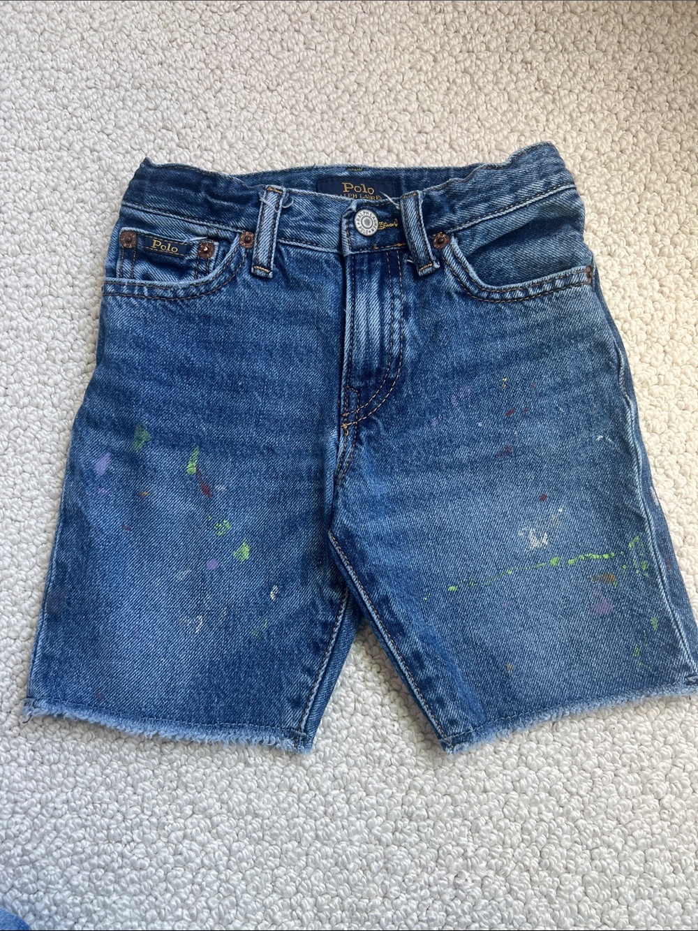 Polo by Ralph Lauren Blue Denim Kids Paint-Splatter Shorts